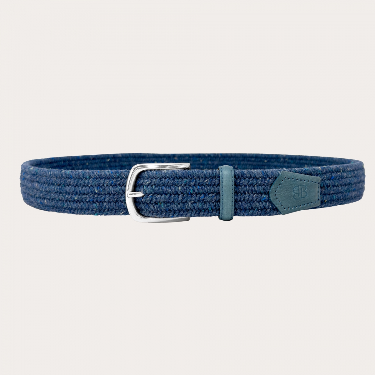 Ceinture élastique tressée en laine bleu jean avec boucle vintage