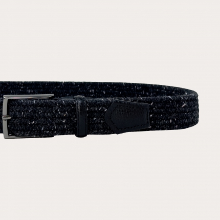 Black melange woven elastic wool belt