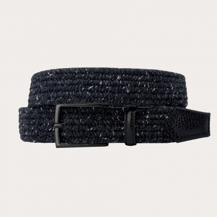 Black melange woven elastic wool belt