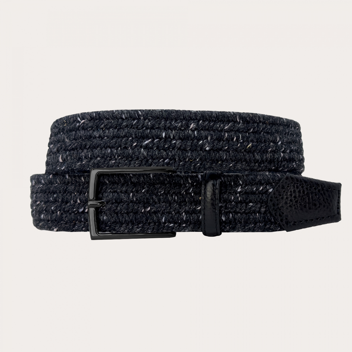 Ceinture élastique tressée noire melange en laine