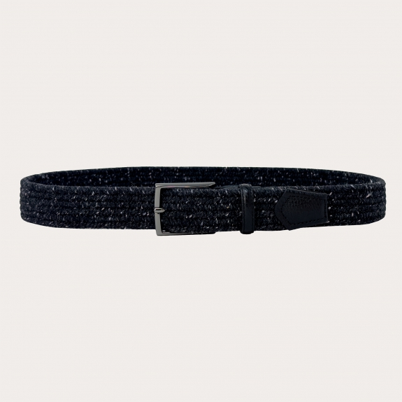 Black melange woven elastic wool belt