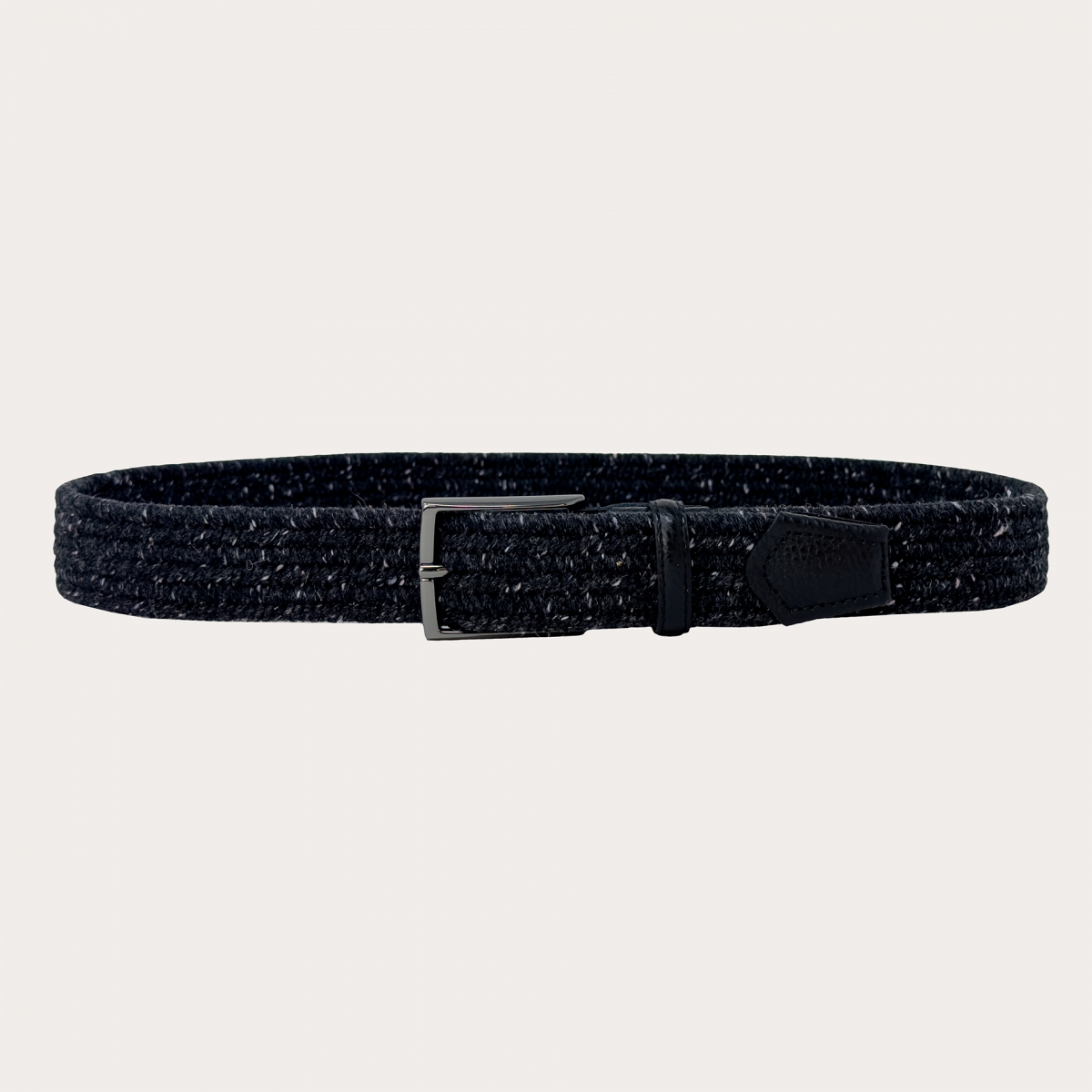 Black melange woven elastic wool belt