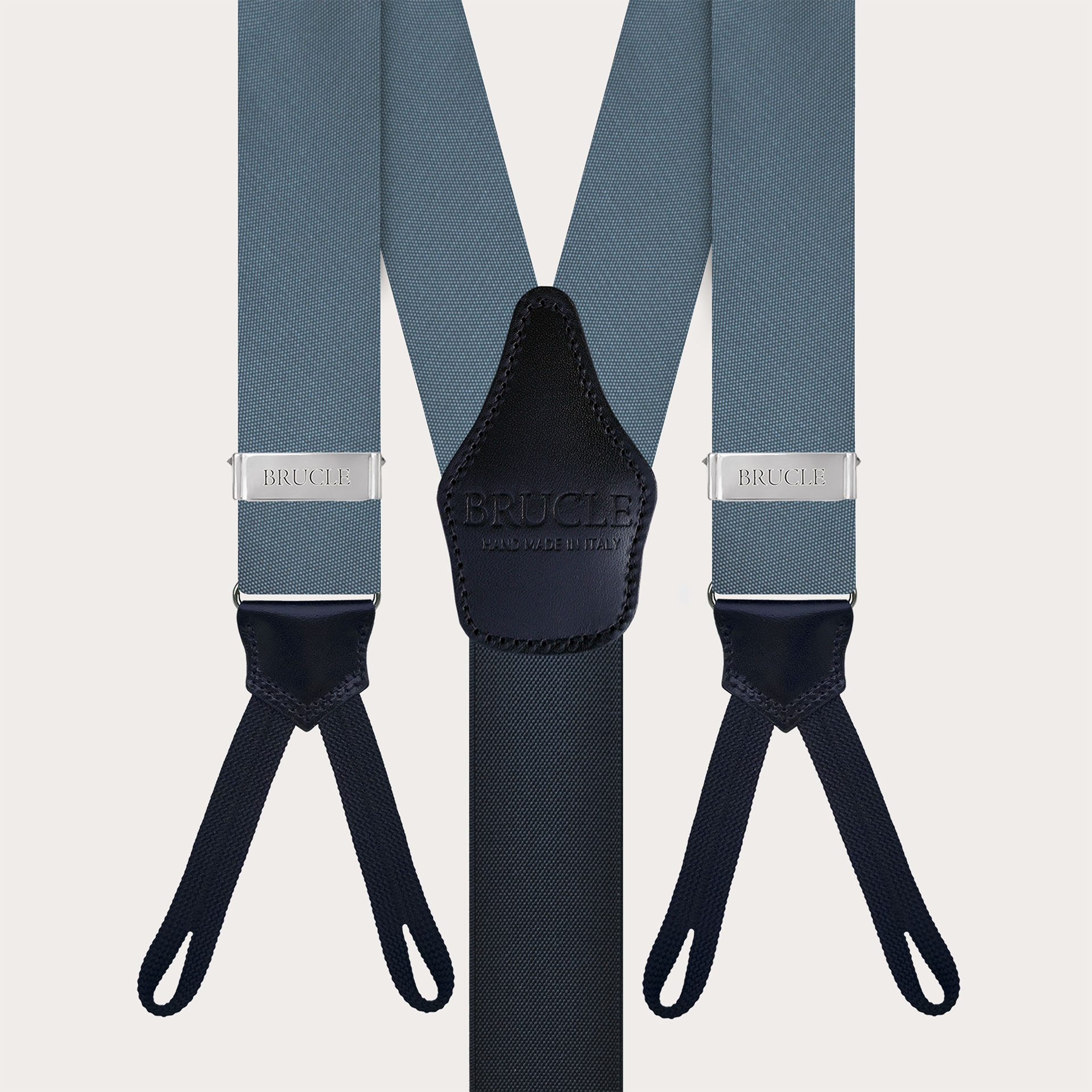 Elegant silk button suspenders in powder blue