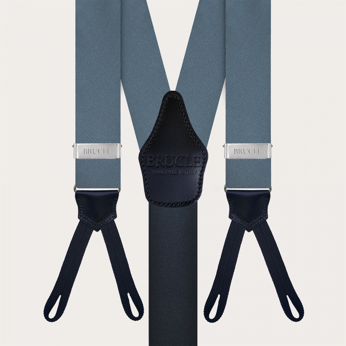 Elegant silk button suspenders in powder blue