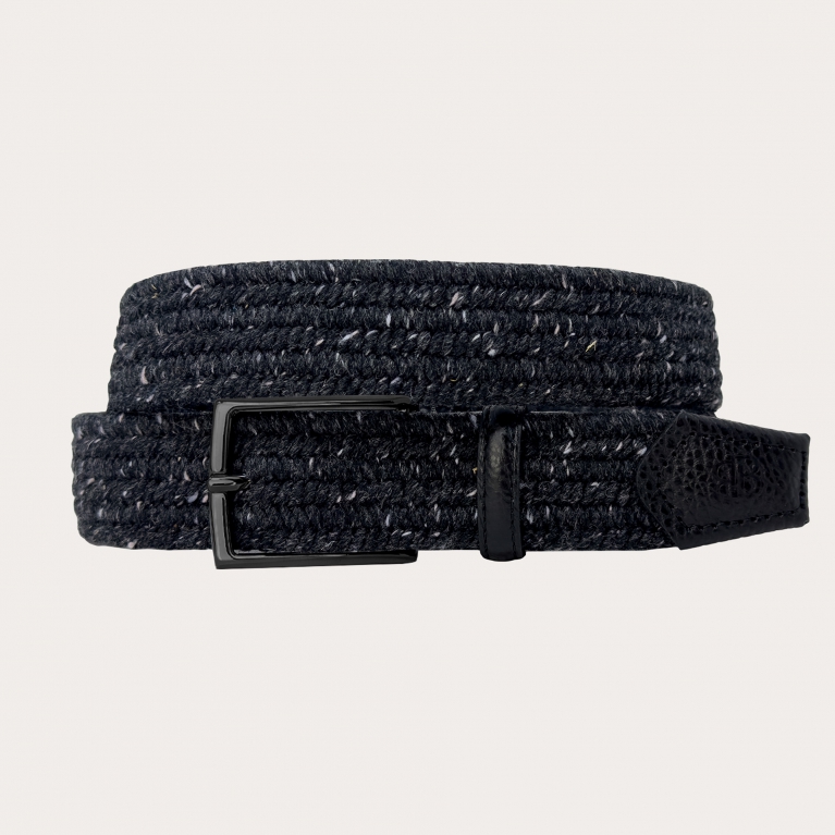 Extra long black melange elastic wool belt