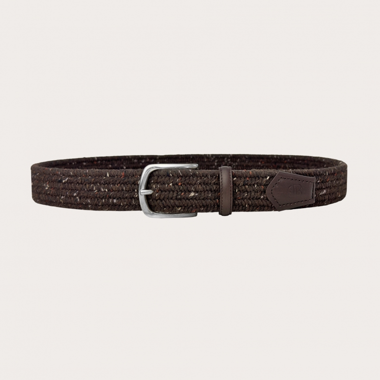 Brown woven elastic wool belt with vintage buckle