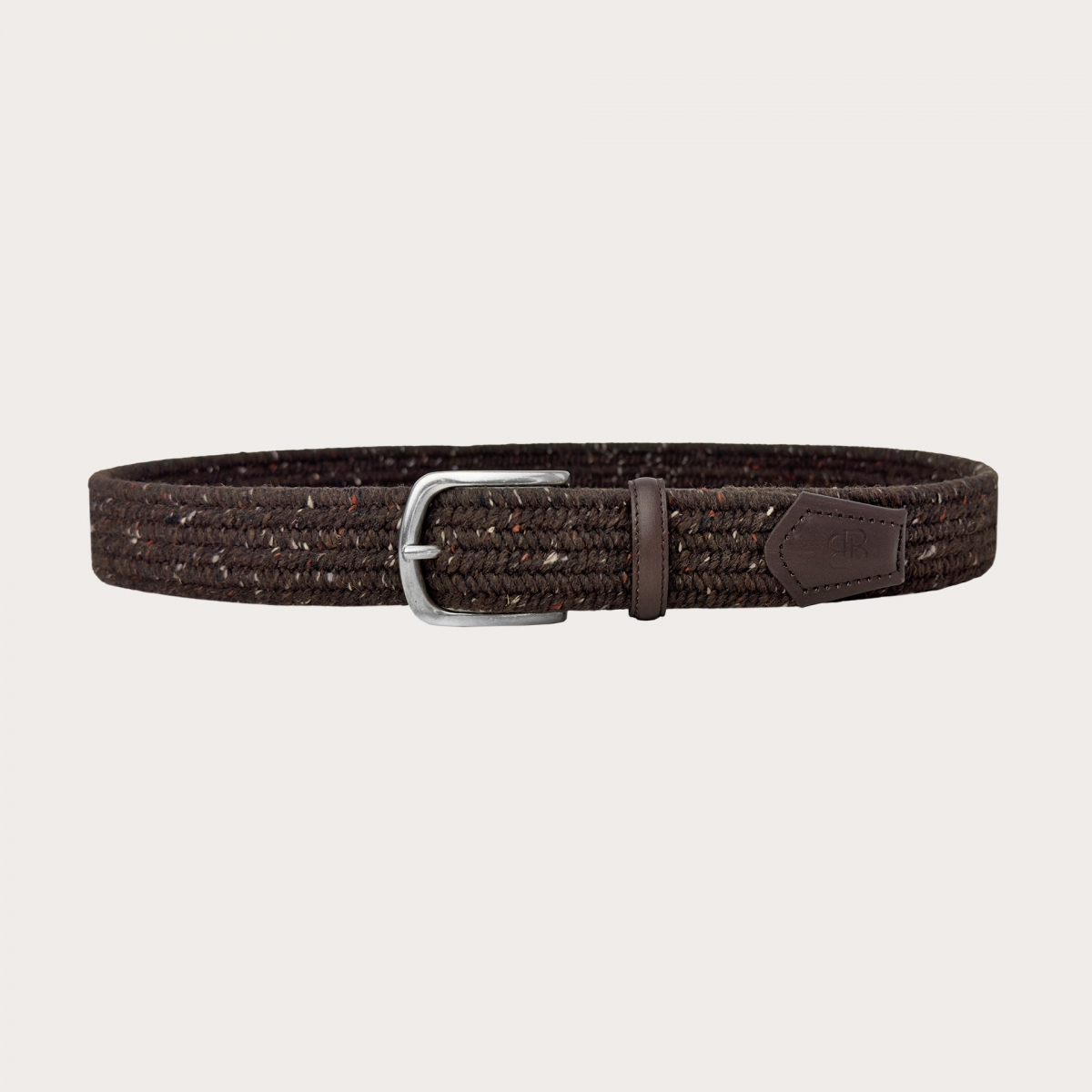 Brown woven elastic wool belt with vintage buckle