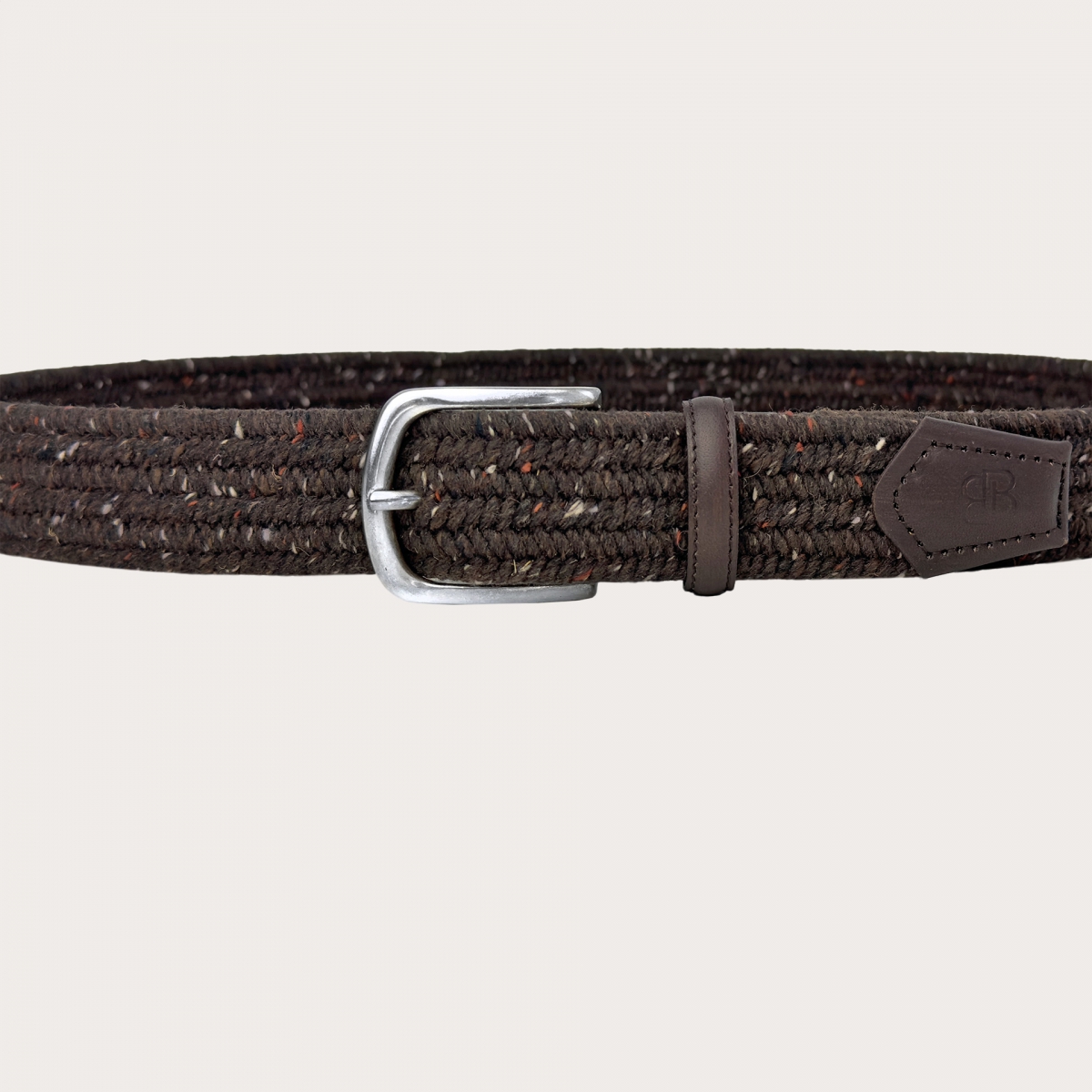 Brown woven elastic wool belt with vintage buckle