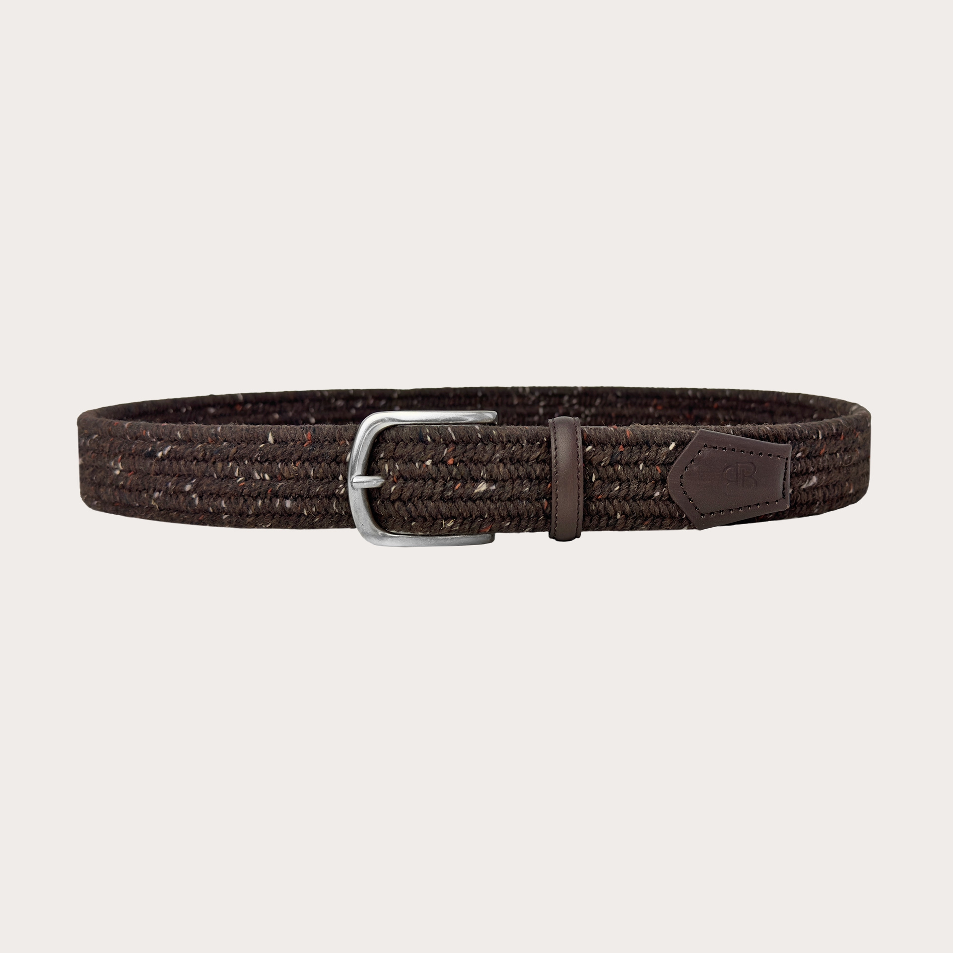 Extra long woven elastic brown wool belt