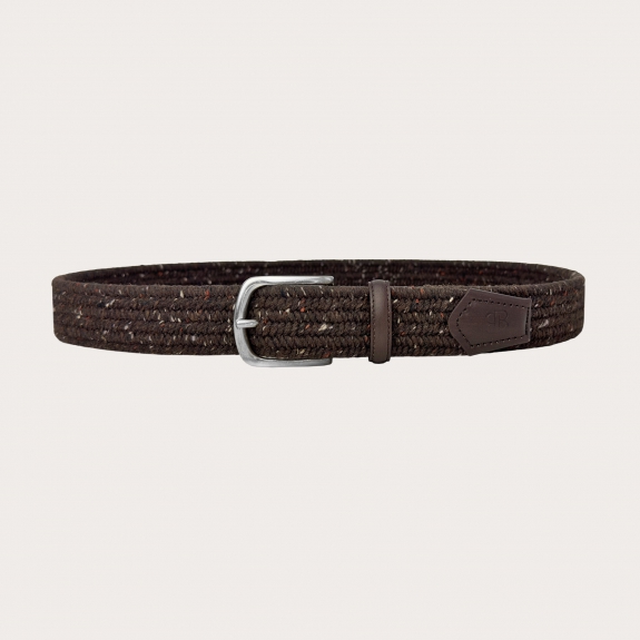 Extra long woven elastic brown wool belt