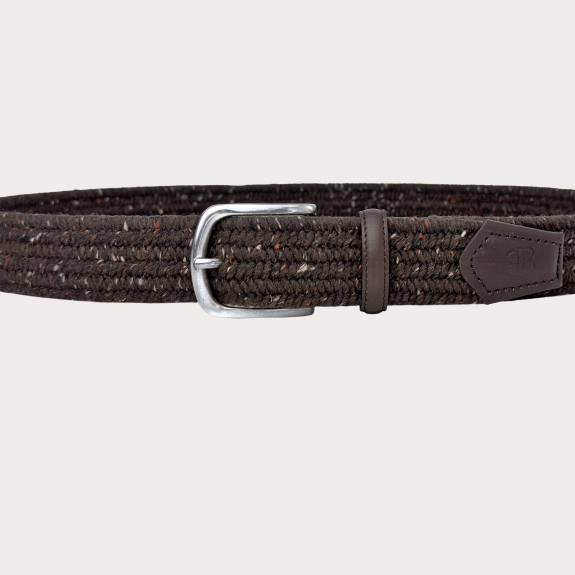 Extra long woven elastic brown wool belt