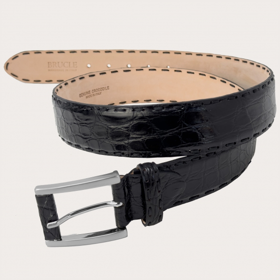 High Black Belt in Genuine Crocodile Leather