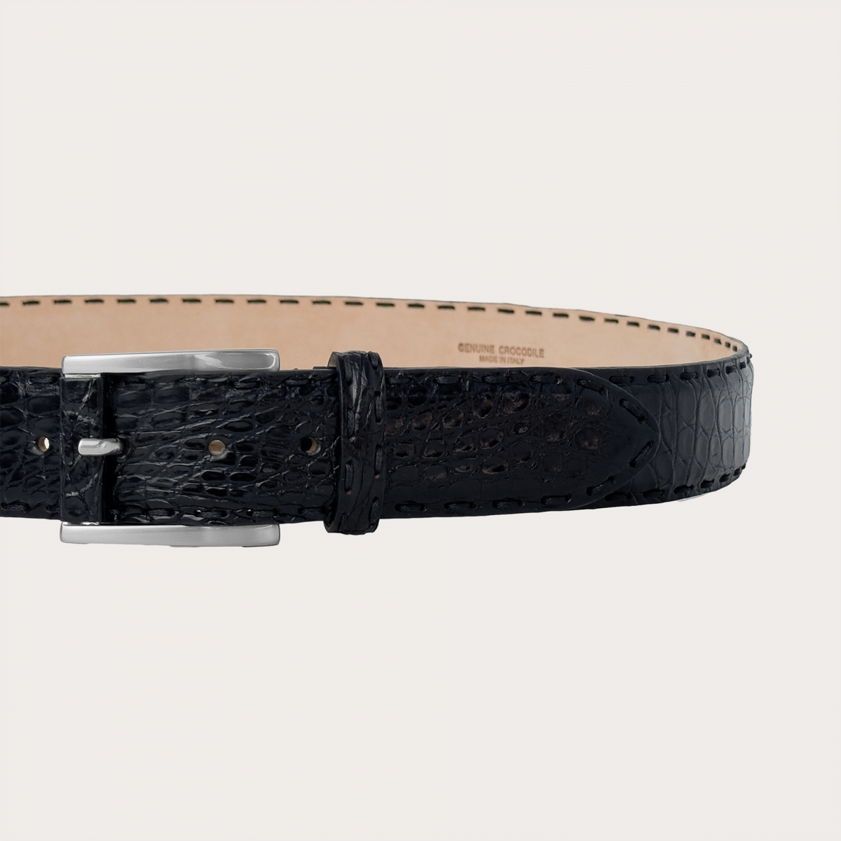 High Black Belt in Genuine Crocodile Leather