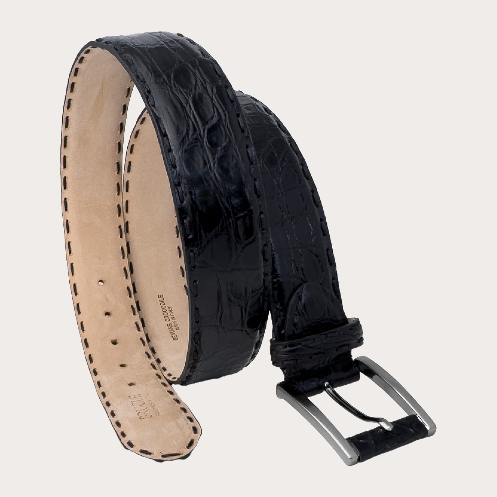 High Black Belt in Genuine Crocodile Leather