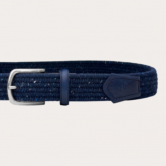 Blue elastic wool belt with hand-colored leather