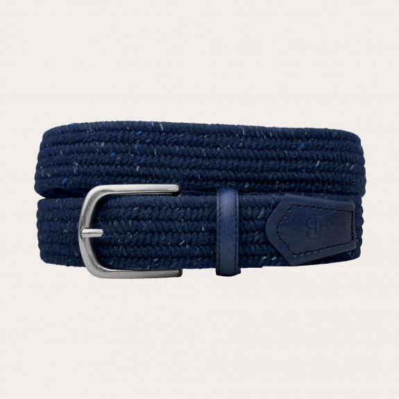 Blue elastic wool belt with hand-colored leather