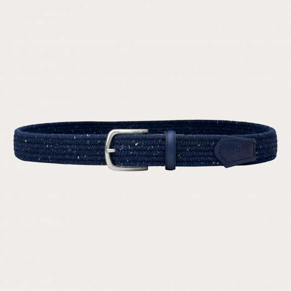 Blue elastic wool belt with hand-colored leather