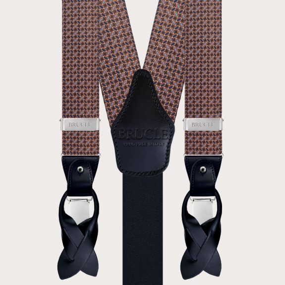 Coordinated set of braces and bow tie with multicolored micro pattern