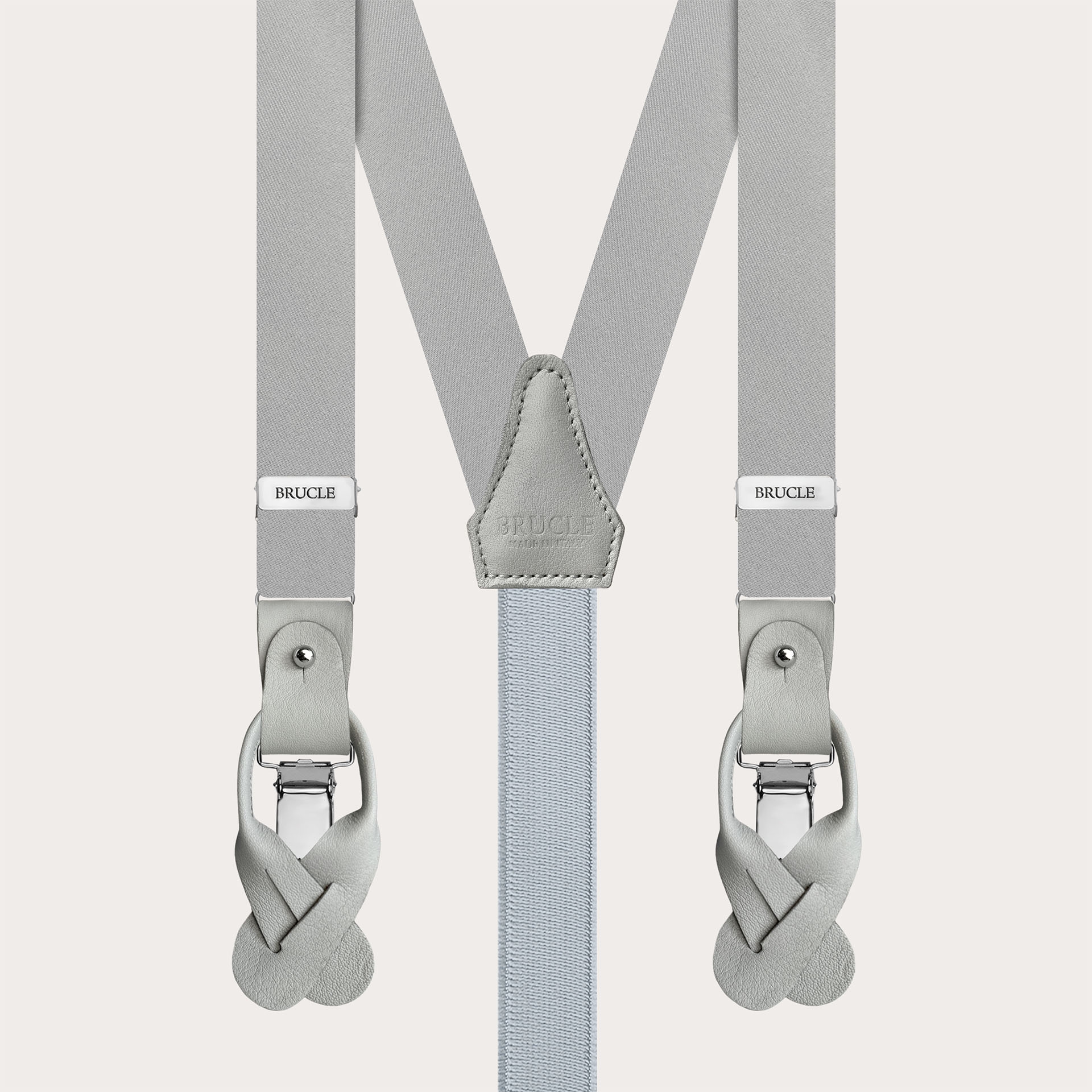 Formal Y-shape tubular silk skinny suspenders, grey