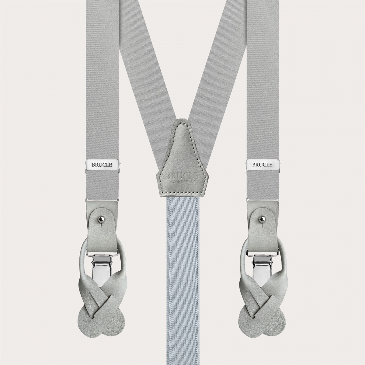 Formal Y-shape tubular silk skinny suspenders, grey