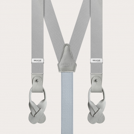 Formal Y-shape tubular silk skinny suspenders, grey