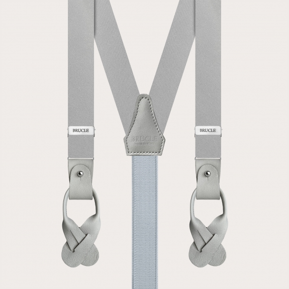 Formal Y-shape tubular silk skinny suspenders, grey