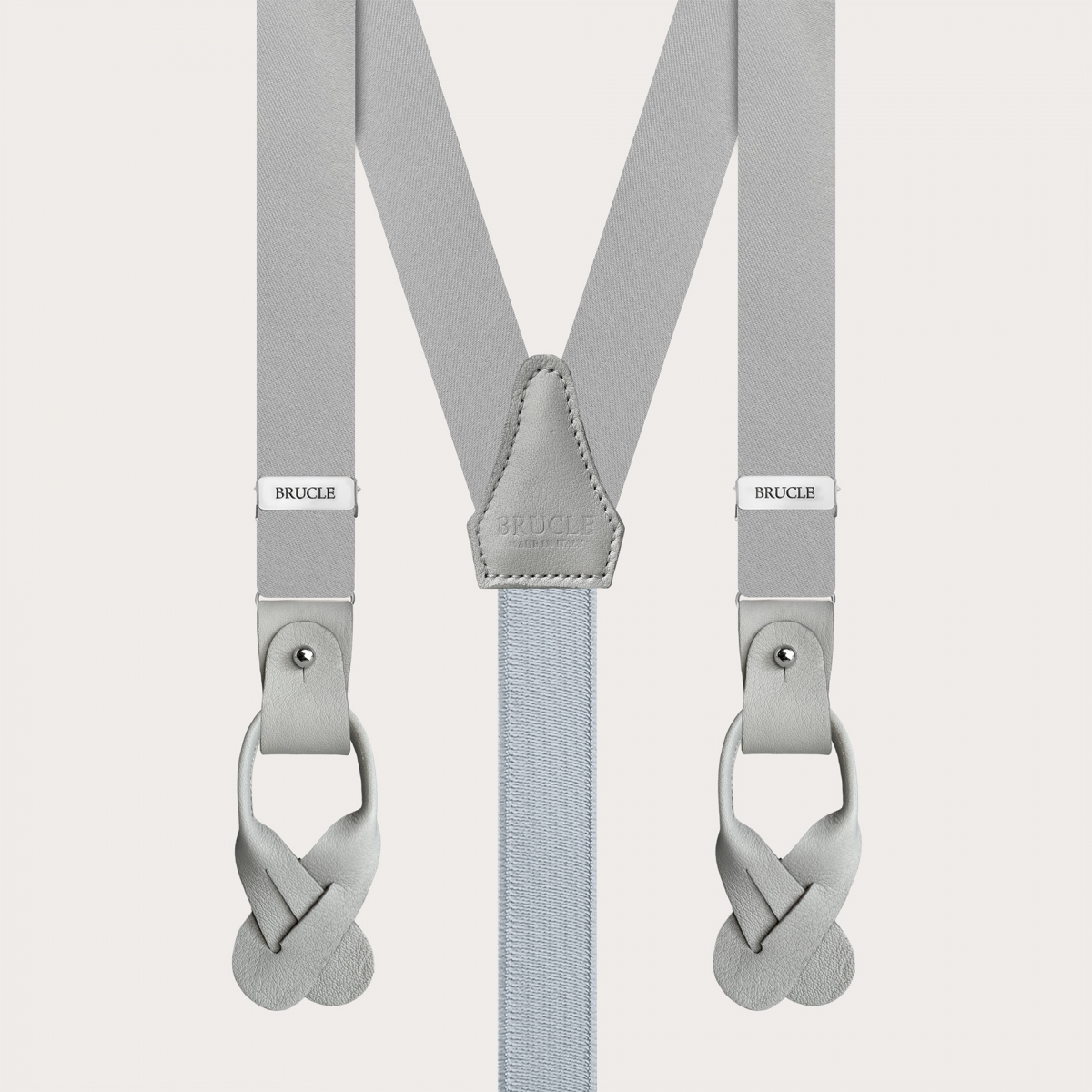 Formal Y-shape tubular silk skinny suspenders, grey