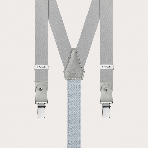 Formal Y-shape tubular silk skinny suspenders, grey