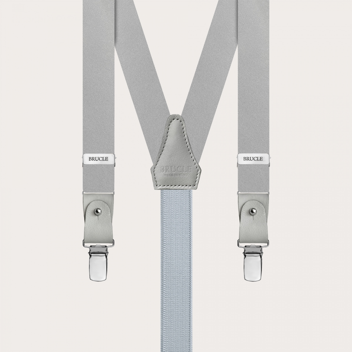 Formal Y-shape tubular silk skinny suspenders, grey