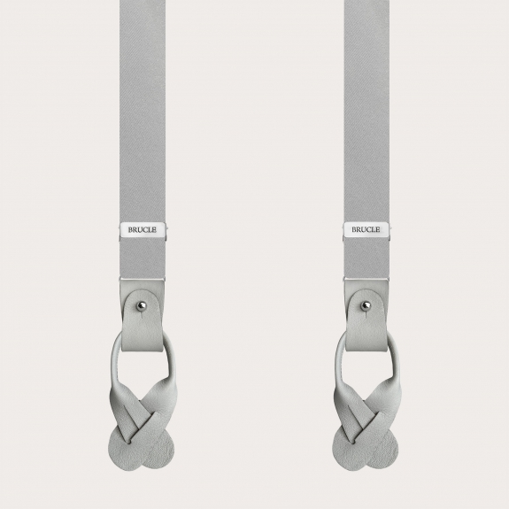 Formal Y-shape tubular silk skinny suspenders, grey