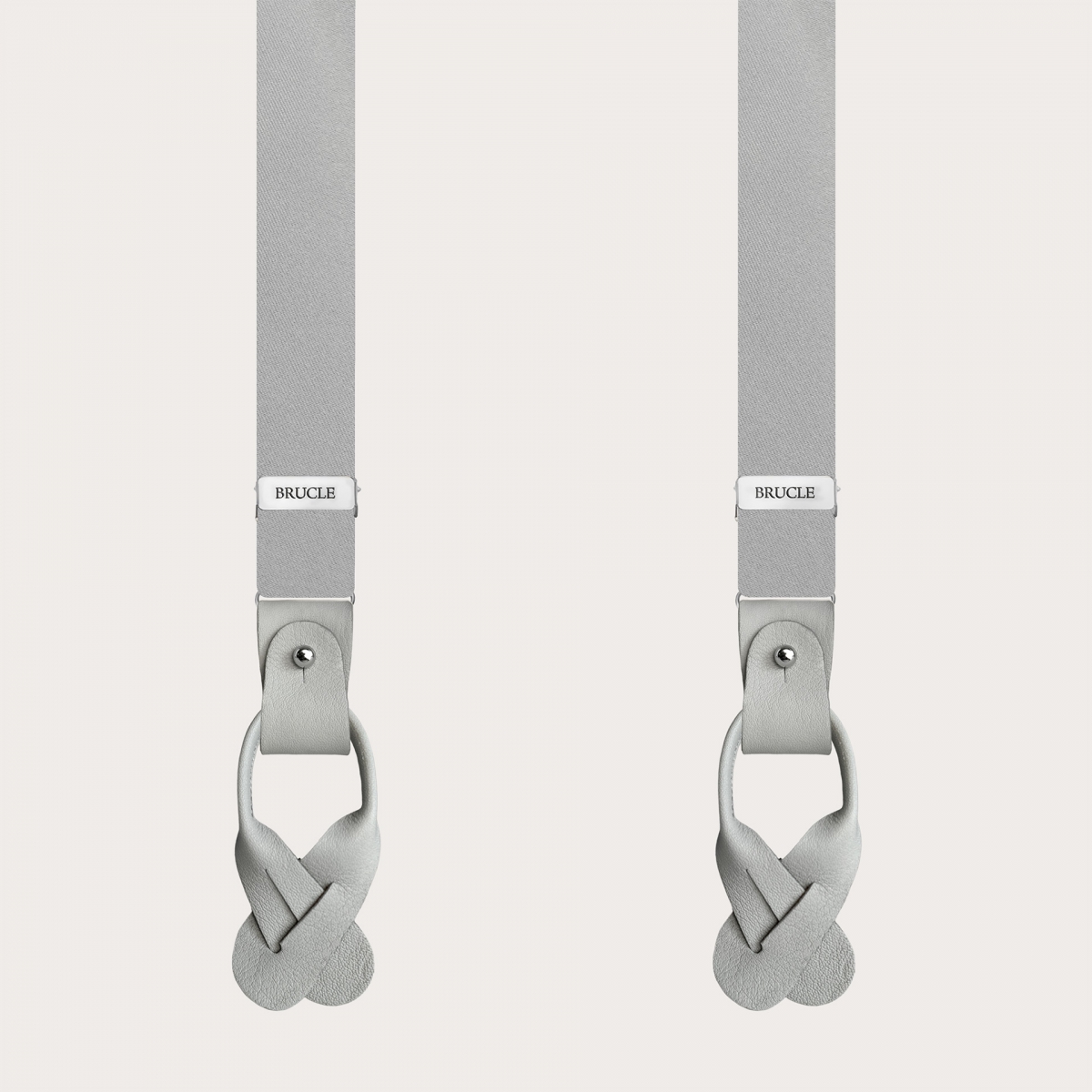 Formal Y-shape tubular silk skinny suspenders, grey