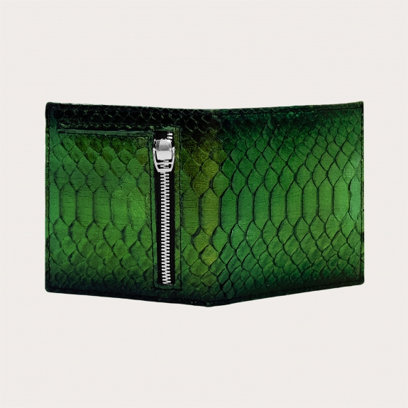 Compact mini wallet in metallic green python