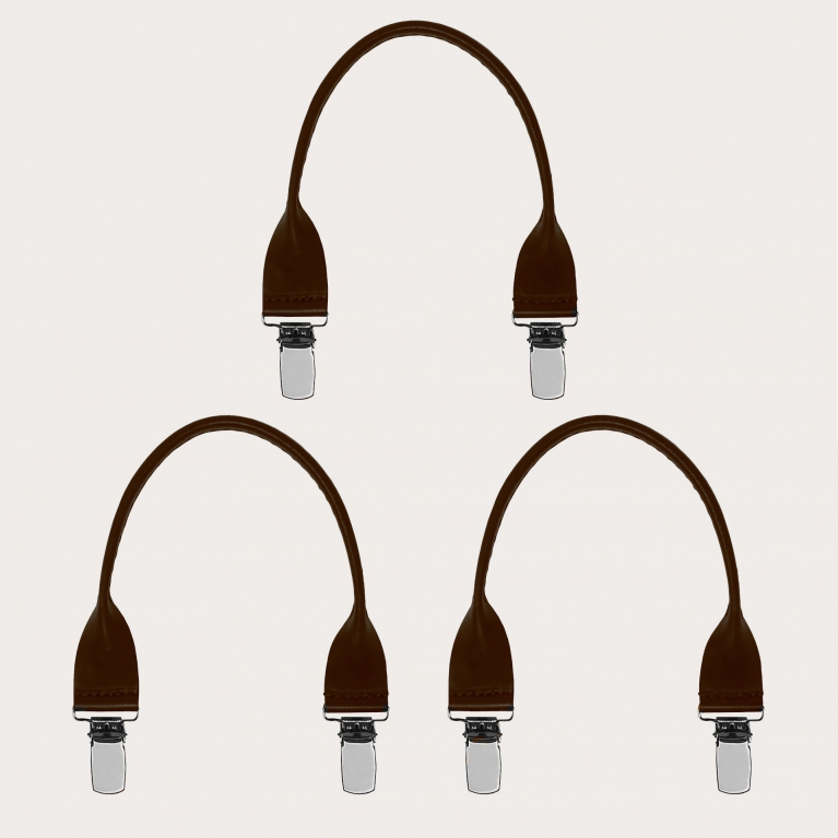 Set de 3 moustaches en cuir saffiano marron foncé avec clips