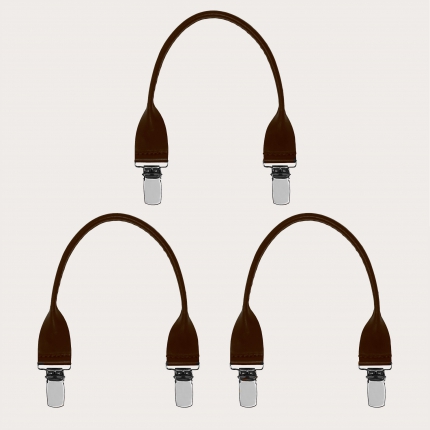 Set de 3 moustaches en cuir saffiano marron foncé avec clips