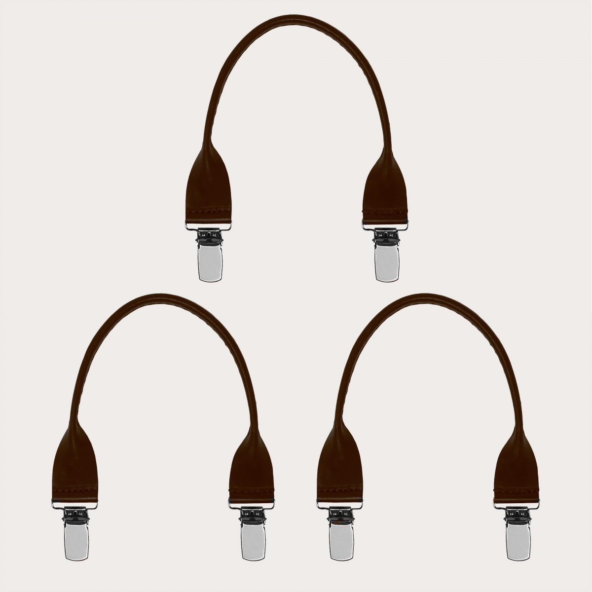 Set de 3 moustaches en cuir saffiano marron foncé avec clips