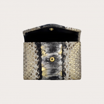 Mini compact wallet in gold and black python