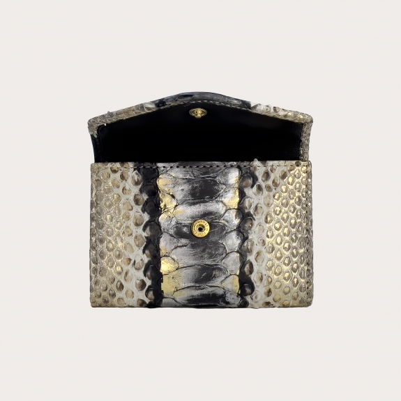 Mini compact wallet in gold and black python