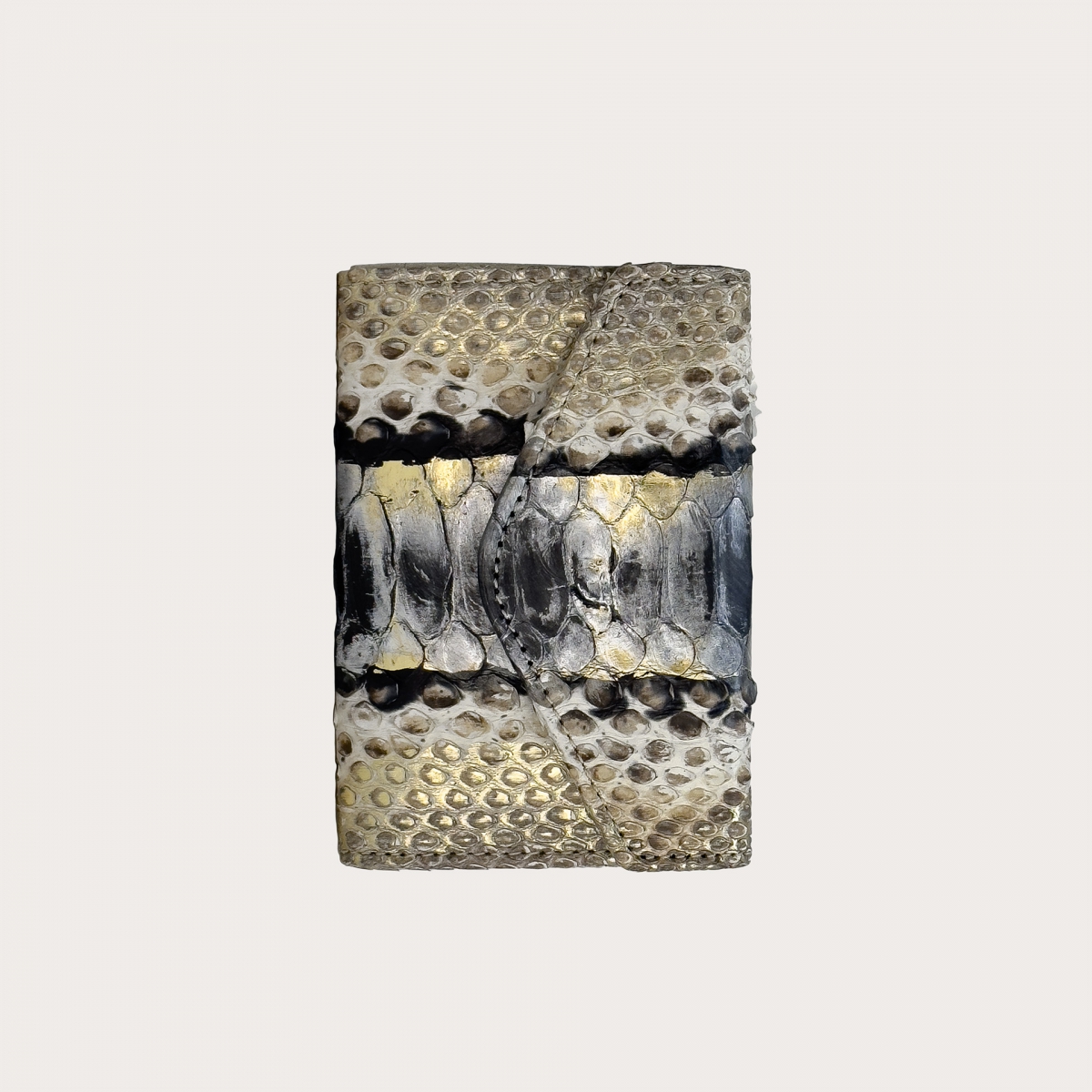 Mini compact wallet in gold and black python