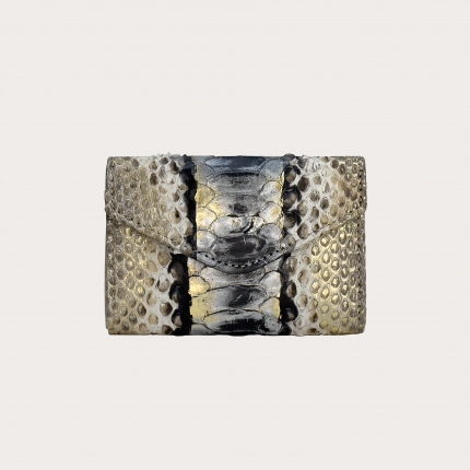 Mini compact wallet in gold and black python