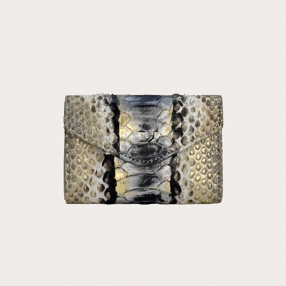 Mini compact wallet in gold and black python