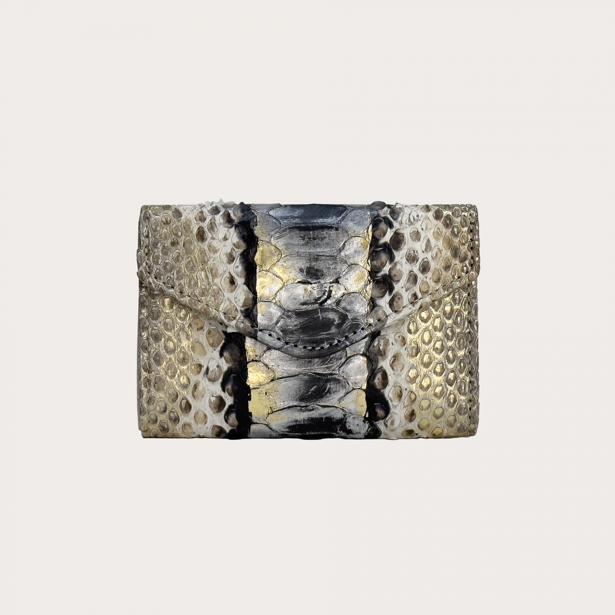 Mini compact wallet in gold and black python