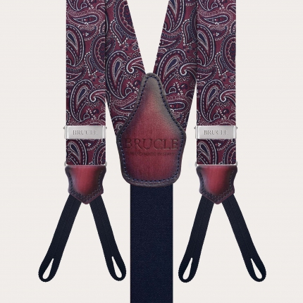 Burgundy paisley silk button suspenders