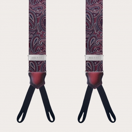 Burgundy paisley silk button suspenders