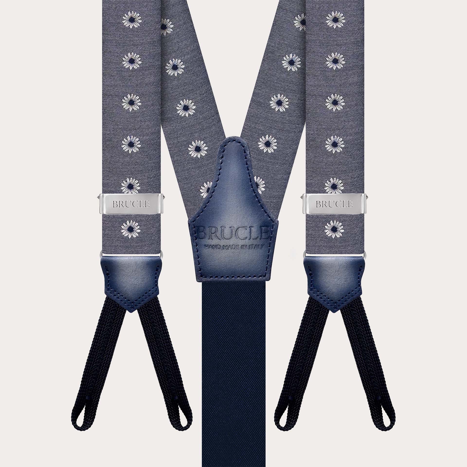 Grey floral men's suspenders with buttonholes