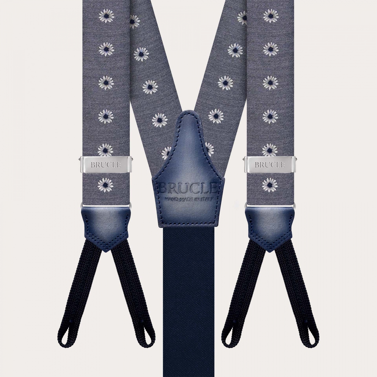 Grey floral men's suspenders with buttonholes