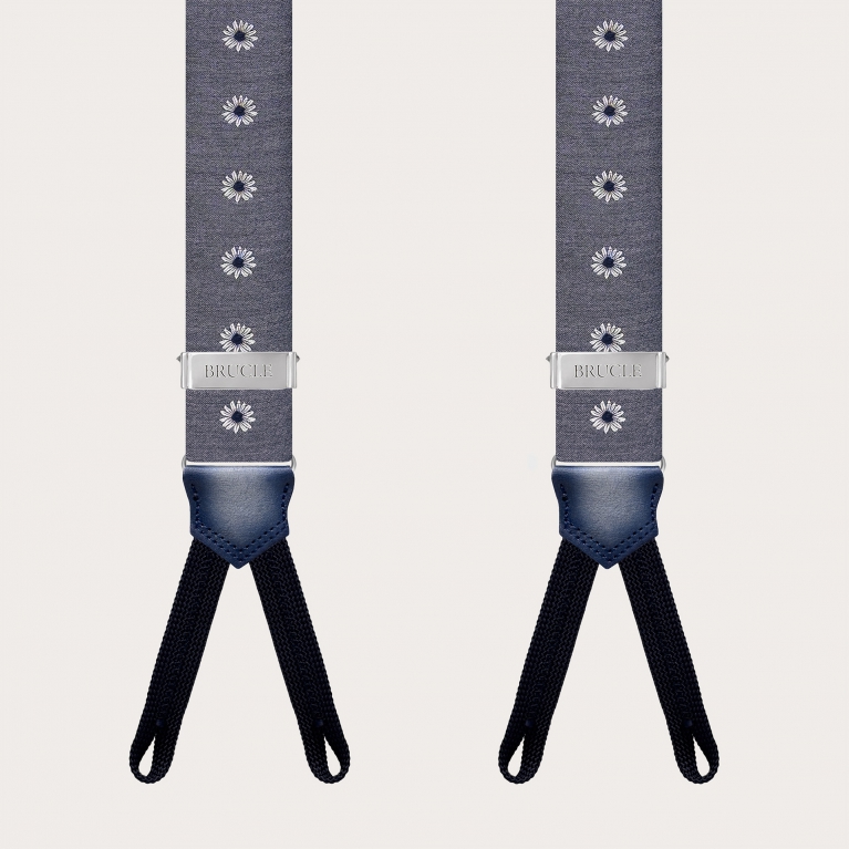 Grey floral men's suspenders with buttonholes