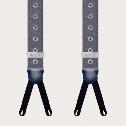 Grey floral men's suspenders with buttonholes