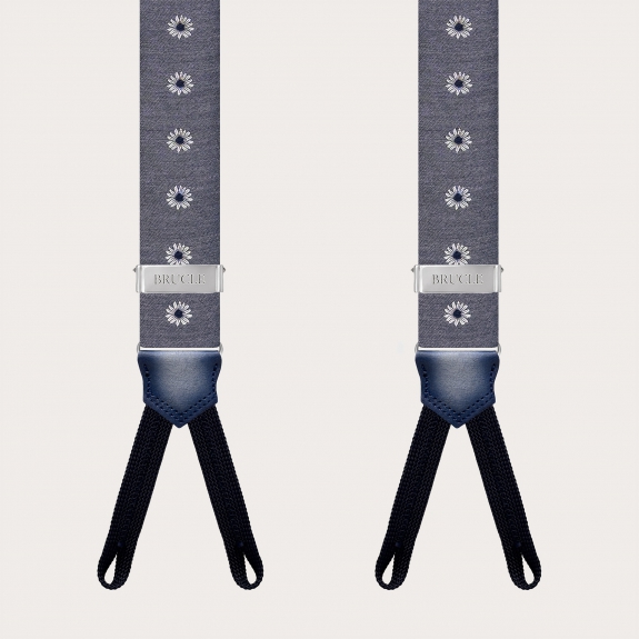 Grey floral men's suspenders with buttonholes