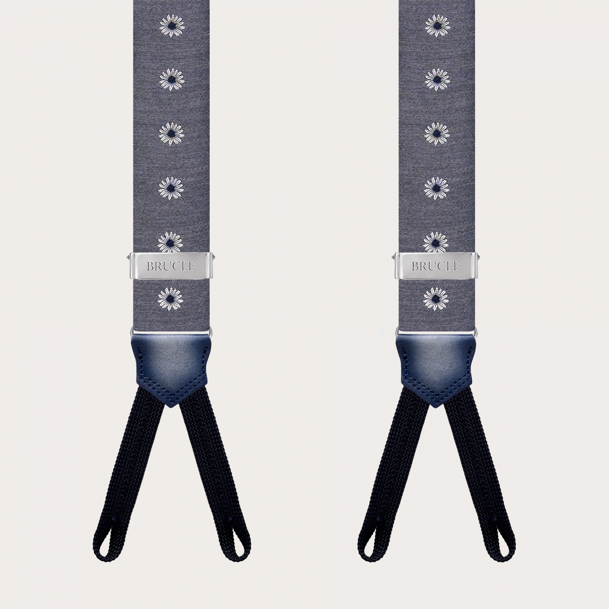 Grey floral men's suspenders with buttonholes