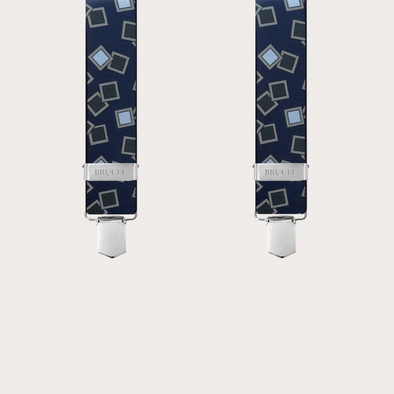 X-shaped suspenders with blue and light blue pattern and 4 clips